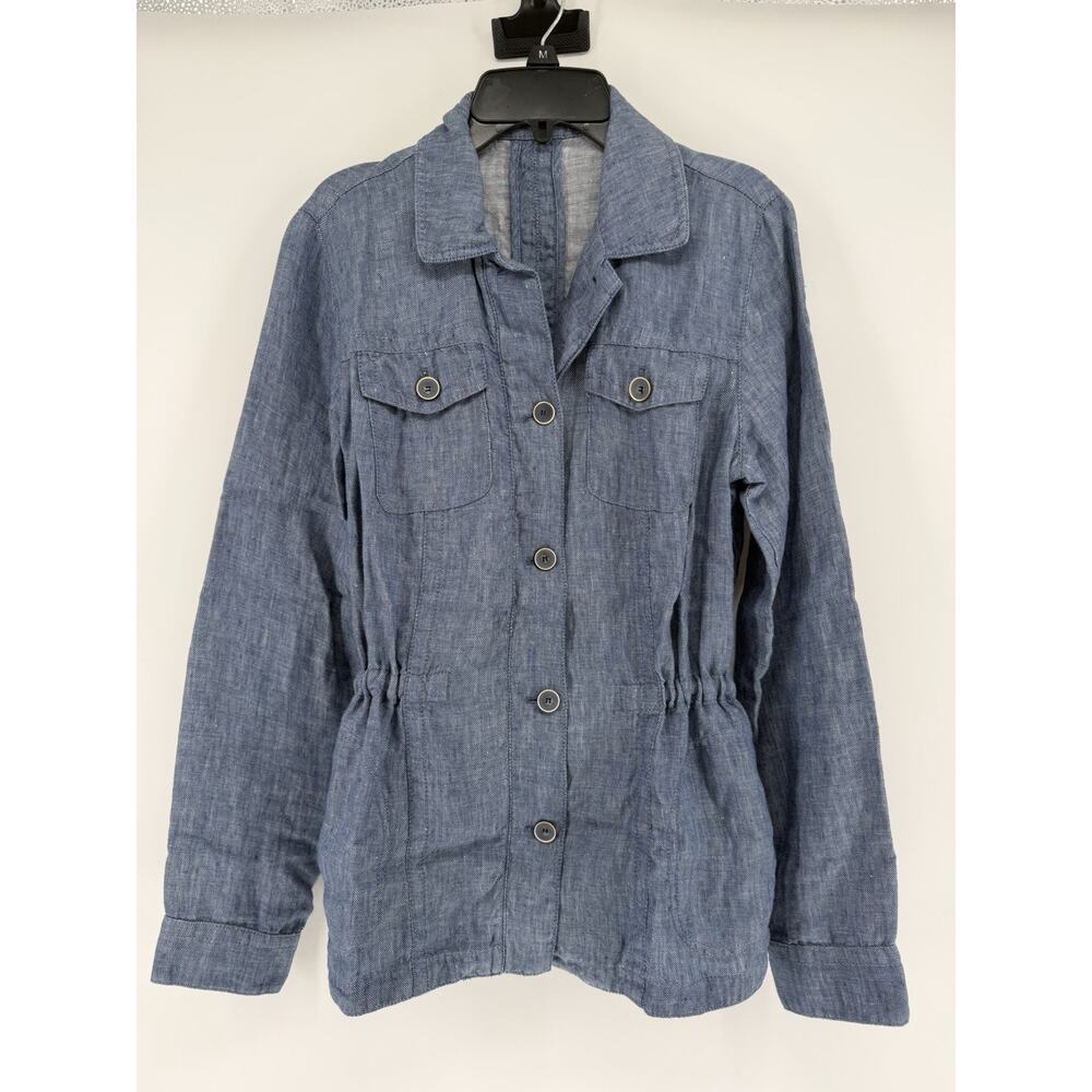 J. McLaughlin Skye Button-Front Linen Shirt Jacket in Light Blue Size Small